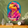 Bloemenkrans - Hagedis - Kimono - Paars Wandcirkel Ovaal Glas middel -sfeer2