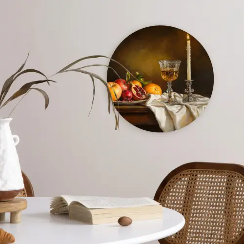 Fruit -  Stilleven - Wijn - Kaars Wandcirkel plexiglas klein -sfeer4