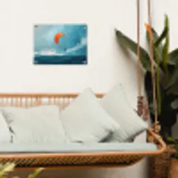 Kitesurfer - Oranje - Zee - Lucht tuinposter los doek klein -sfeer7
