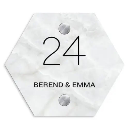 Lichtgrijs marmer - Klassiek Naambord Hexagon klein -3d