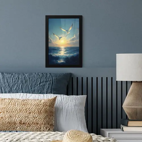 Meeuwen - Zee - Wolken -Blauw fotolijst zwart zonder passe partout klein -sfeer3