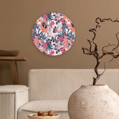 Tropisch - Zomer - Vlinder - Perzik Wandcirkel kunststof plaat 5mm dik klein 188 -sfeer1