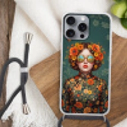 Portret - Vrouw - Kleurrijk - Expressief Hoesje iPhone 16 Pro Max met koord klein -sfeer4