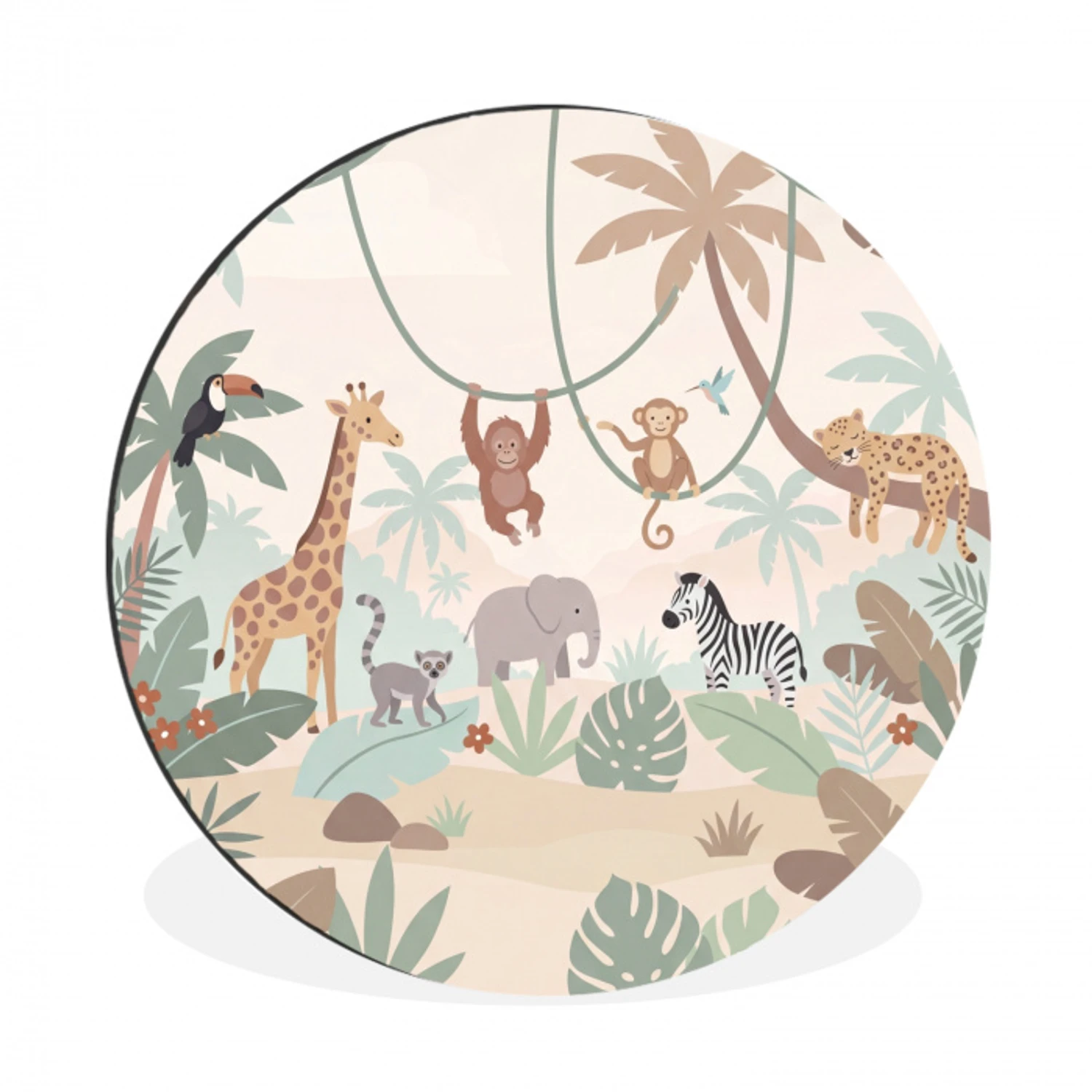 Jungle - Dieren - Groen Wandcirkel aluminium klein -3d