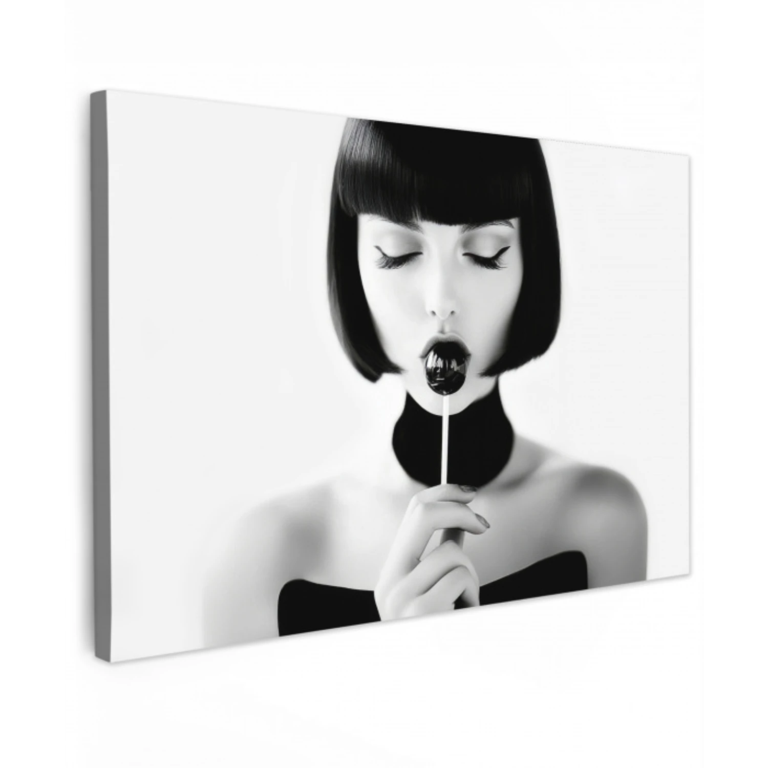 Vrouw - Lolly - Zwart - Wit Tuinposter op houten frame 2 cm dik klein -3d