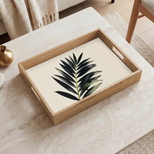 Palmblad - Subtiel - Groen - beige Dienblad Rechthoek middel -sfeer1