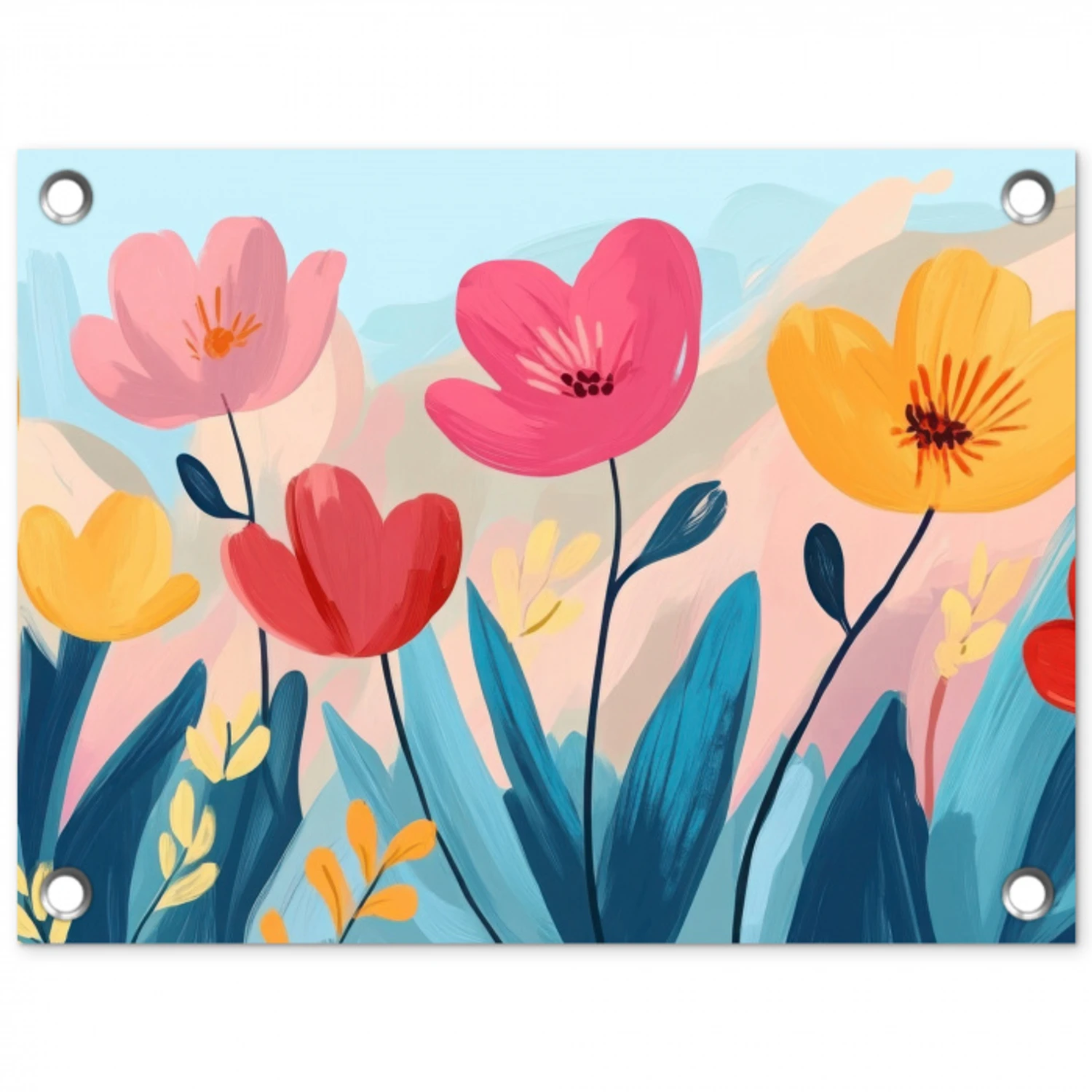 Illustratie - Bloemen - Kleurrijk tuinposter los doek klein -3d