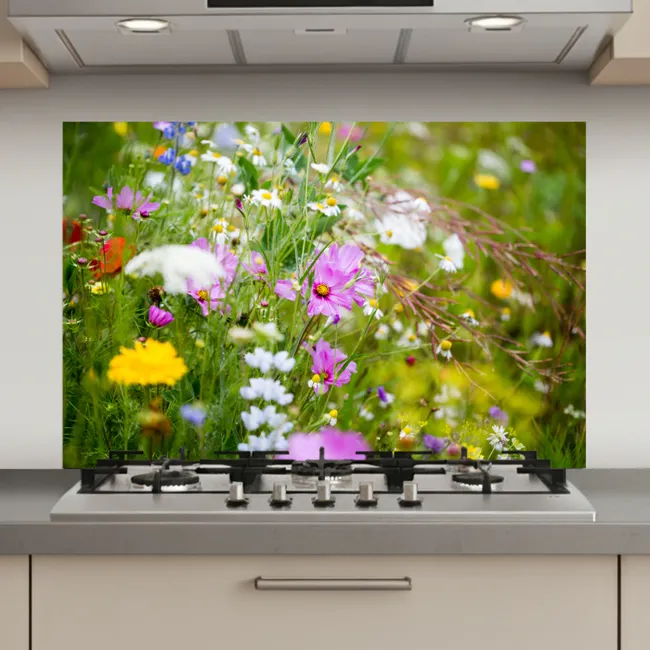 Bloemen - Natuur - Groen - Gras - Paars - Wit keuken achterwand spatscherm klein -3d_website