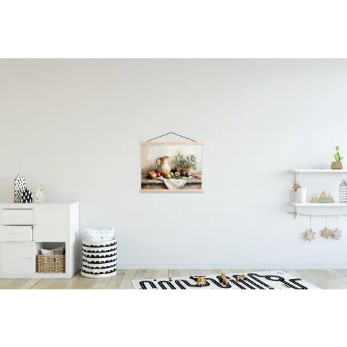 Fruit - Kruiden - Landelijk textielposter latten blank klein -kinderkamer
