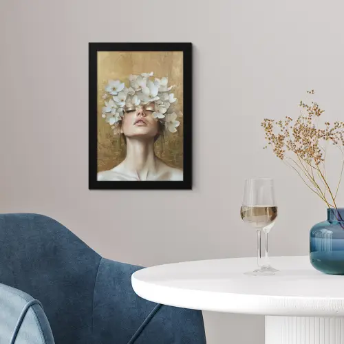 Gezicht - Bloemen - Goud - Abstract fotolijst zwart zonder passe partout klein -sfeer4