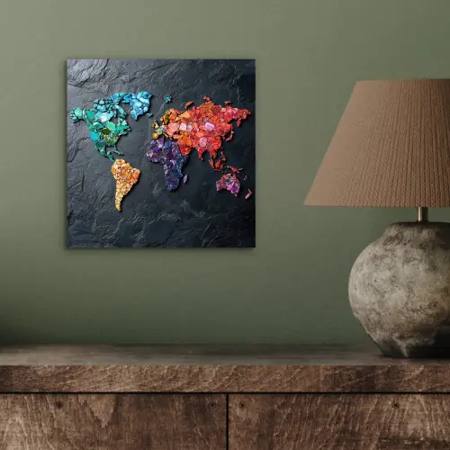 Wereldkaart - Edelstenen - Regenboog - Ruw aluminium wit klein -sfeer2