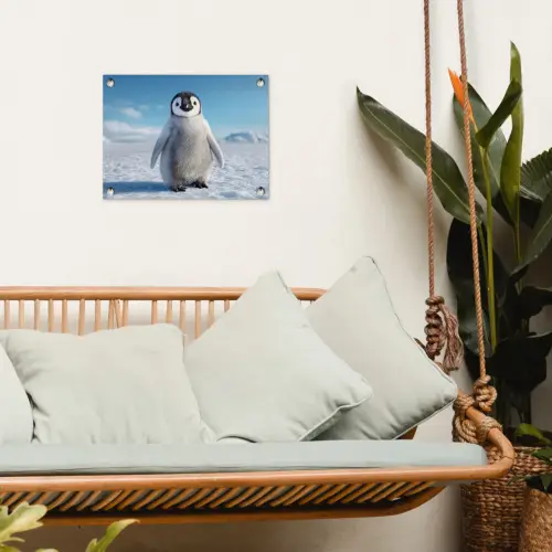 Pinguïn - Sneeuw - Landschap - Wit tuinposter los doek klein -sfeer7