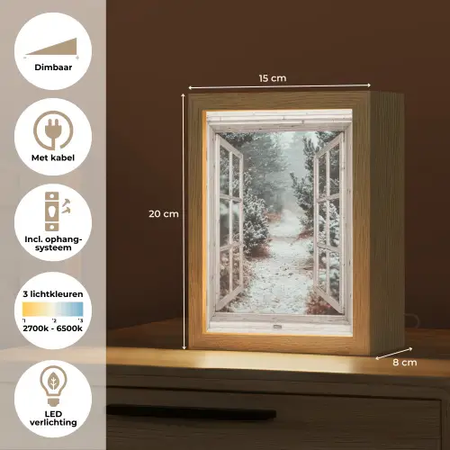 Bos - Winter - Bomen - Natuur - Pad - Doorkijk - Wit Light Box met kabel (Tafellamp) klein -USP_NL