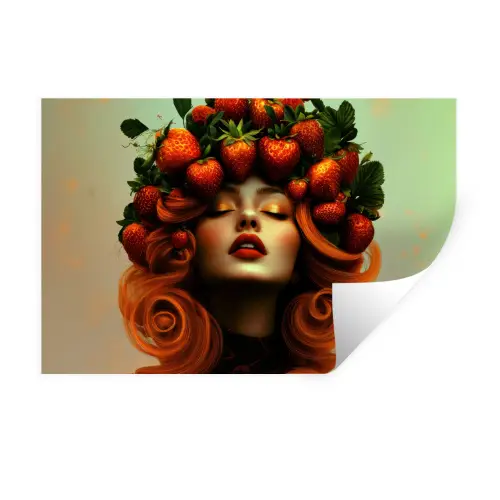 Vrouw - Aardbeien - Kroon Muursticker klein -3d
