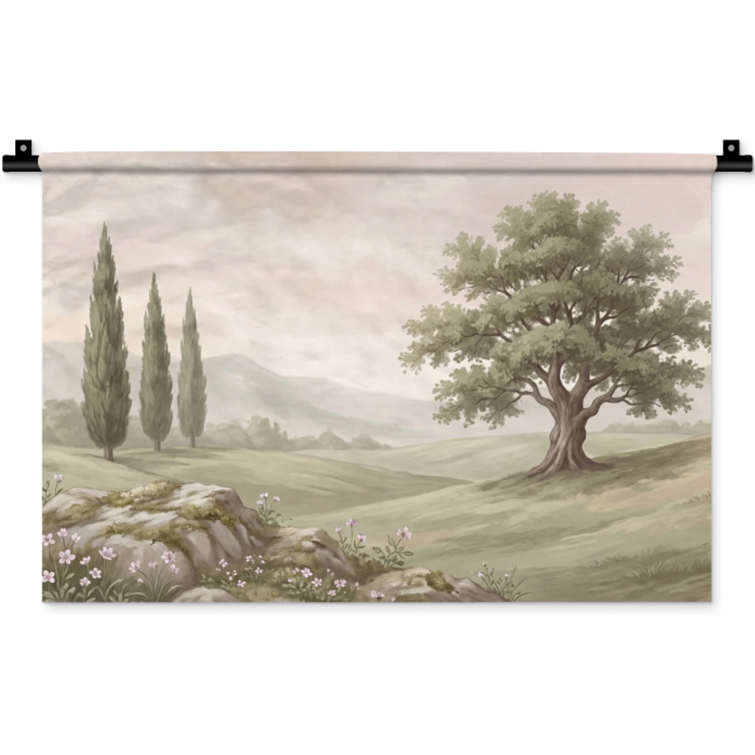 Heuvellandschap - Bomen - Natuur - Groen Wandkleed katoen klein -zz3d