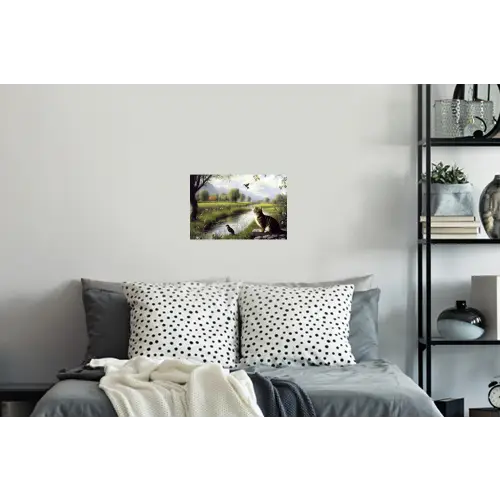 Kat - Beekje - Weide Muursticker klein -slaapkamer