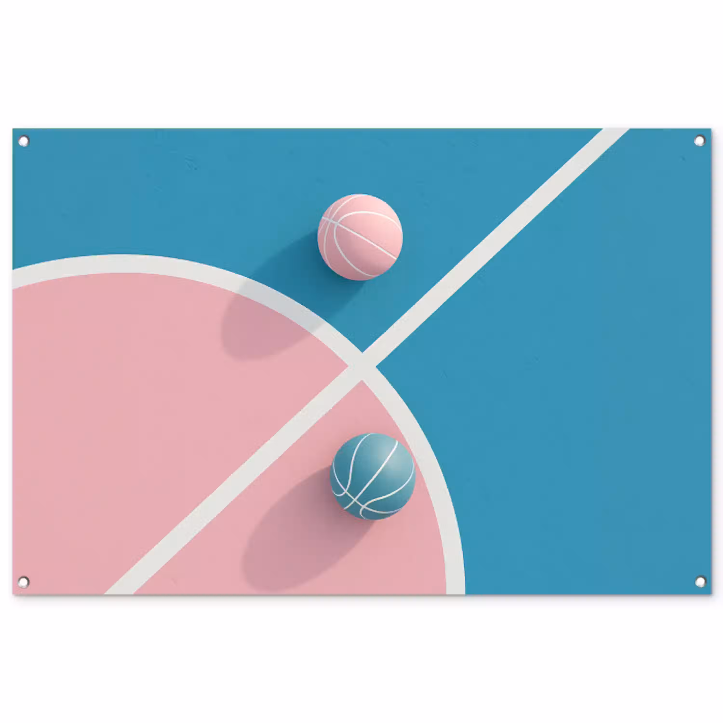 Basketbal - Pastel - Roze - BLauw tuinposter los doek groot -3d