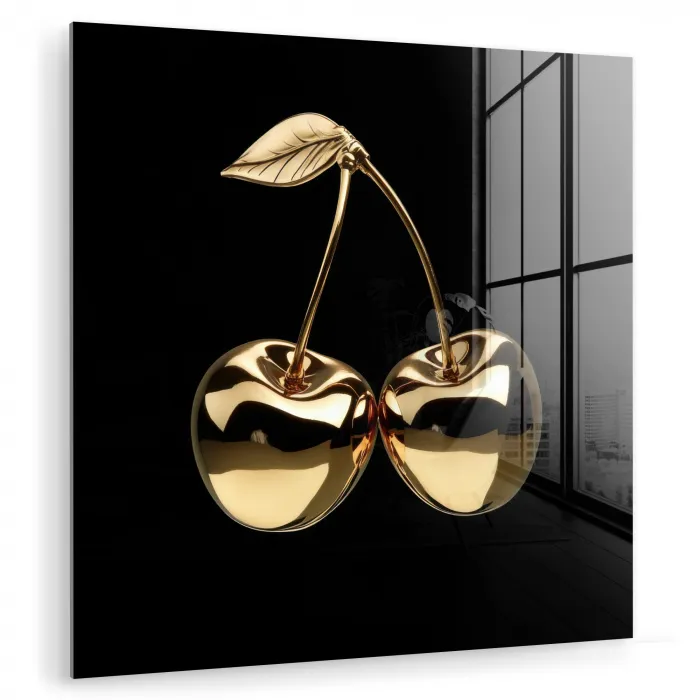 Kersen - Zwart - Goud - Chrome plexiglas 5mm klein -zzzproduct_nieuw