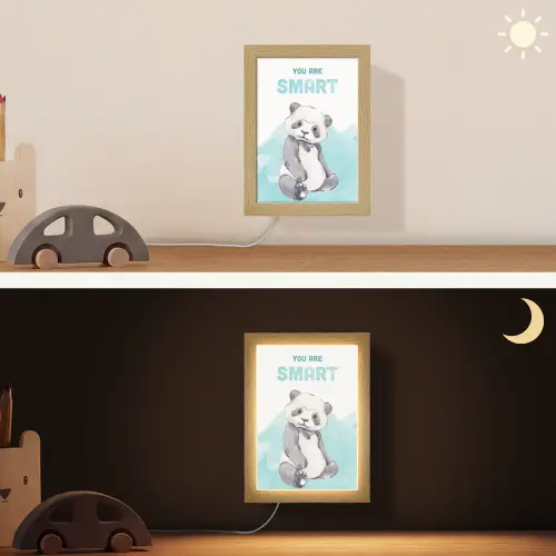 Panda - Blauw - Quote - 'You are smart' Light Box met kabel (Wandlamp kind) klein -sfeer3_kind