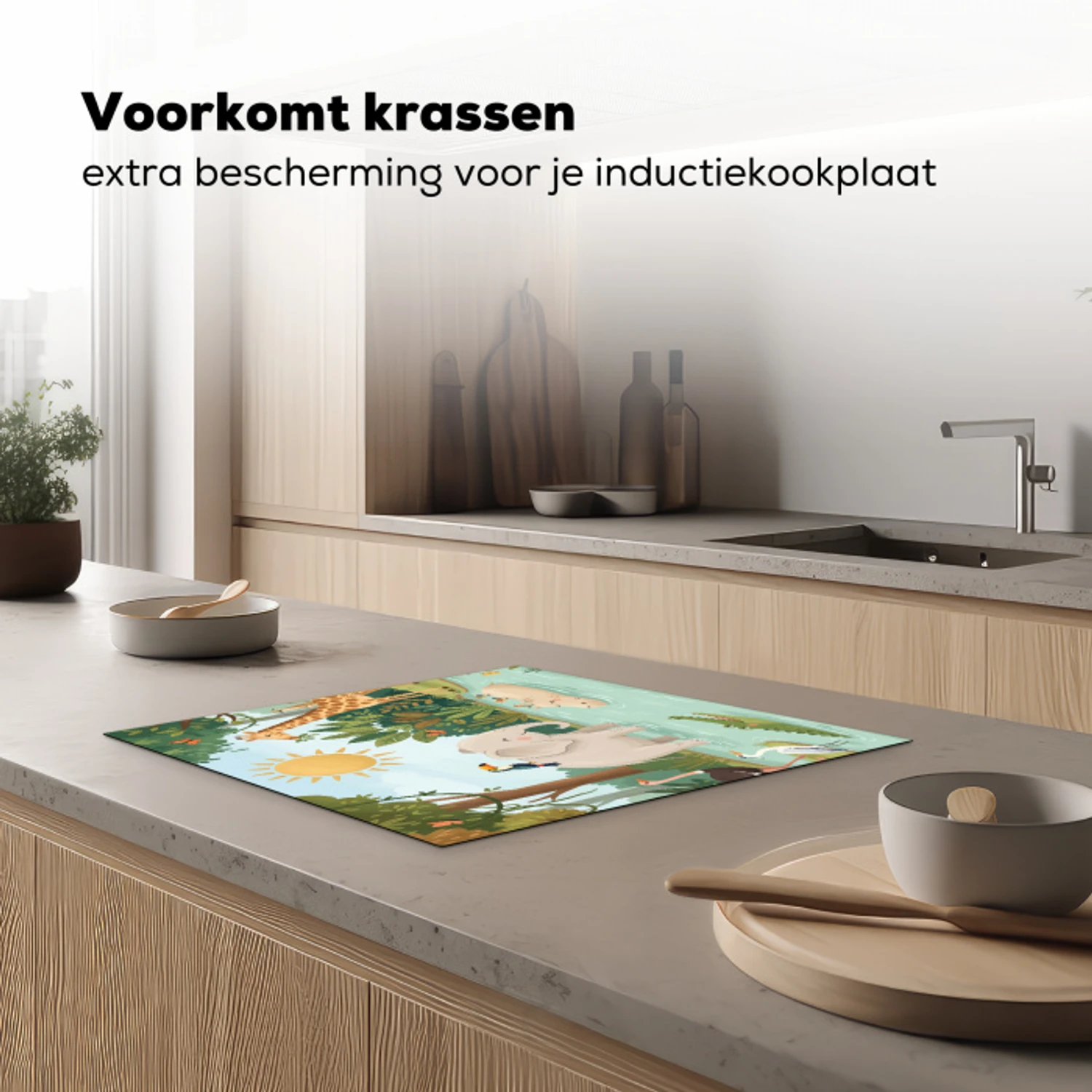 Jungle - Oase - Dieren - Kleurrijk Inductie beschermer vinyl 3mm middel -sfeer1