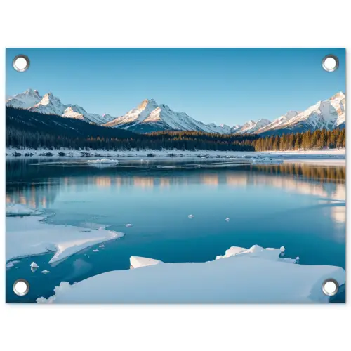 Landschap - Winter - Meer - Bergen - Uitzicht - IJs tuinposter los doek klein -3d