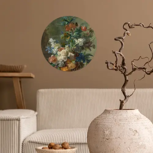 Stilleven met bloemen - Schilderij van Jan van Huysum Wandcirkel behangsticker klein -sfeer1