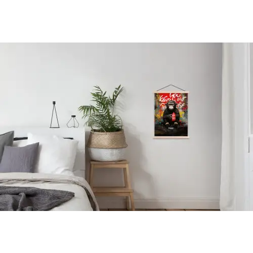 Chimpansee voor graffiti muur textielposter latten blank klein -woonkamer