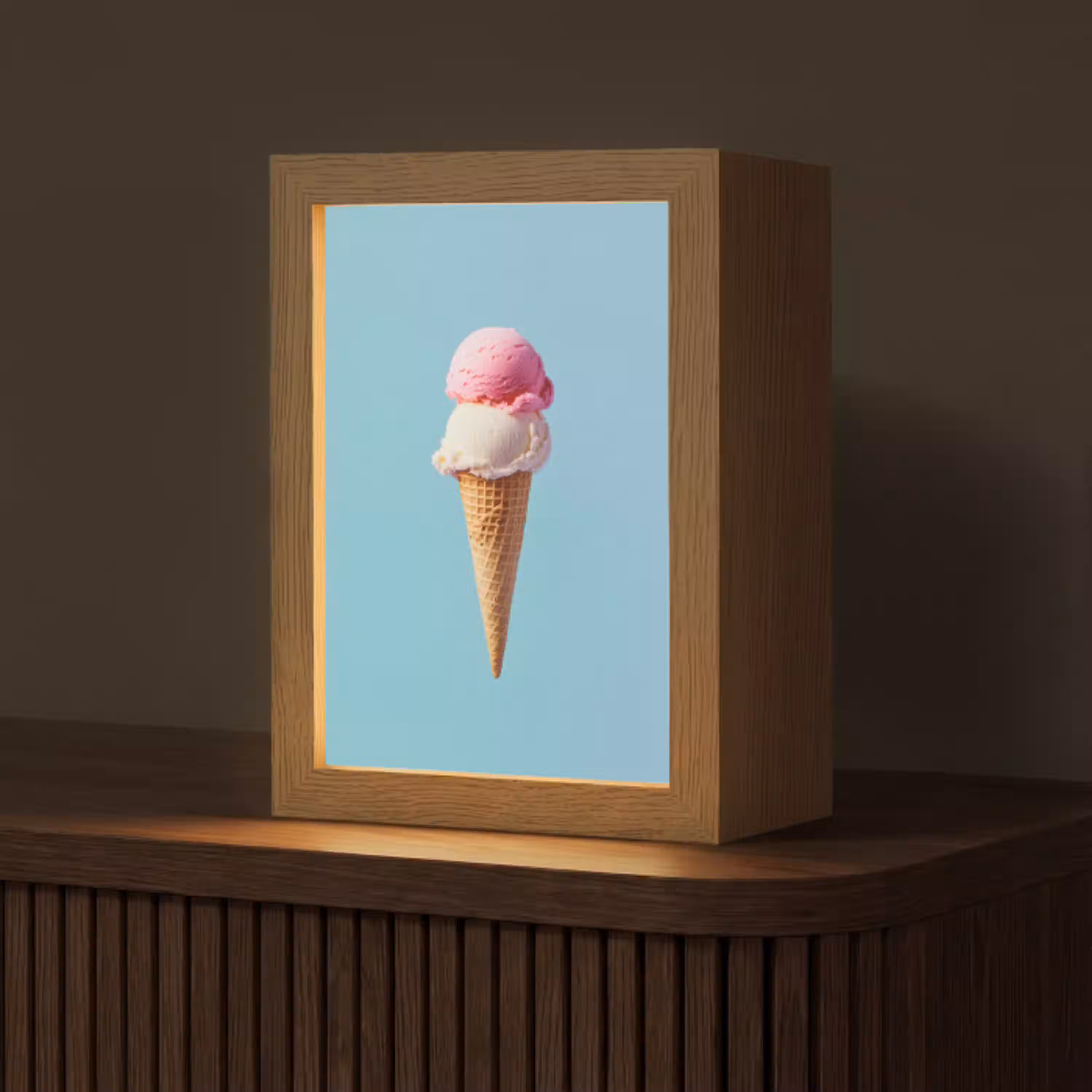 Bolletjes - Schepijs - Hoorntje - Blauw Light Box met kabel (Tafellamp) klein -z3d_website