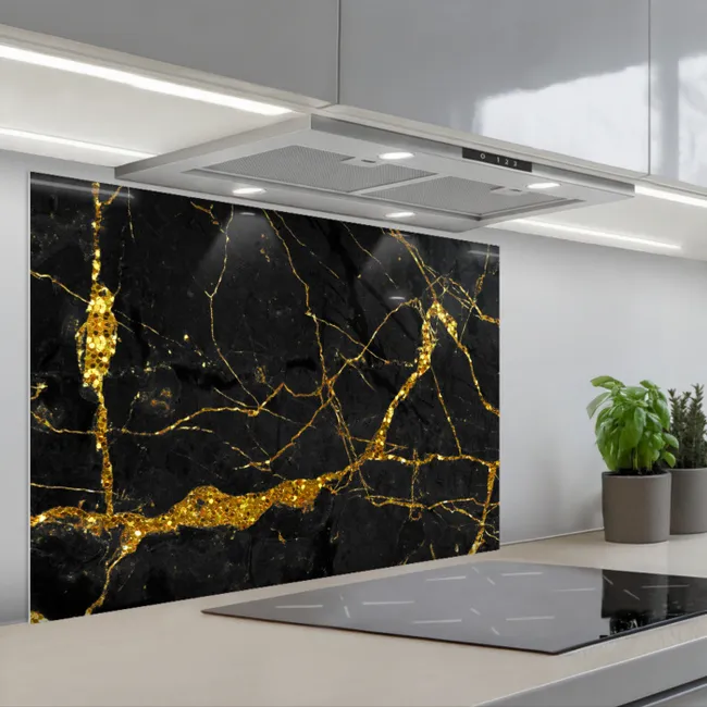 Paraschizzi cucina - Marmo - Oro - Nero - Look marmoreo - Luxe - Glitter