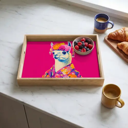 Lama - Kimono - Bloemenkrans - Felroze Dienblad Rechthoek middel -sfeer2