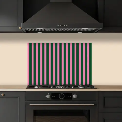 Verticale strepen - Groen - Roze keuken achterwand spatscherm klein 900 -sfeer1