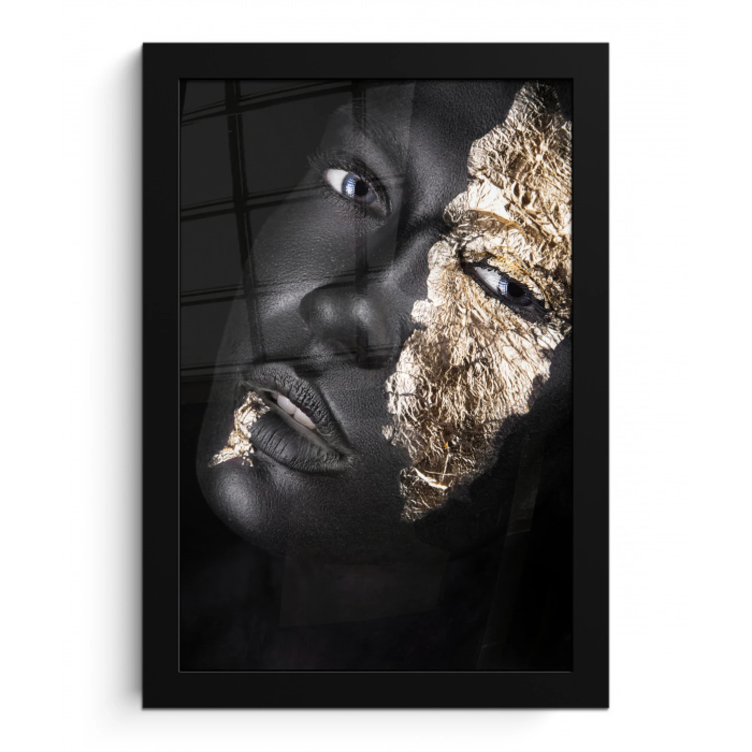 Vrouw - Goud - Zwart - Verf - Luxe fotolijst zwart zonder passe partout klein -3d
