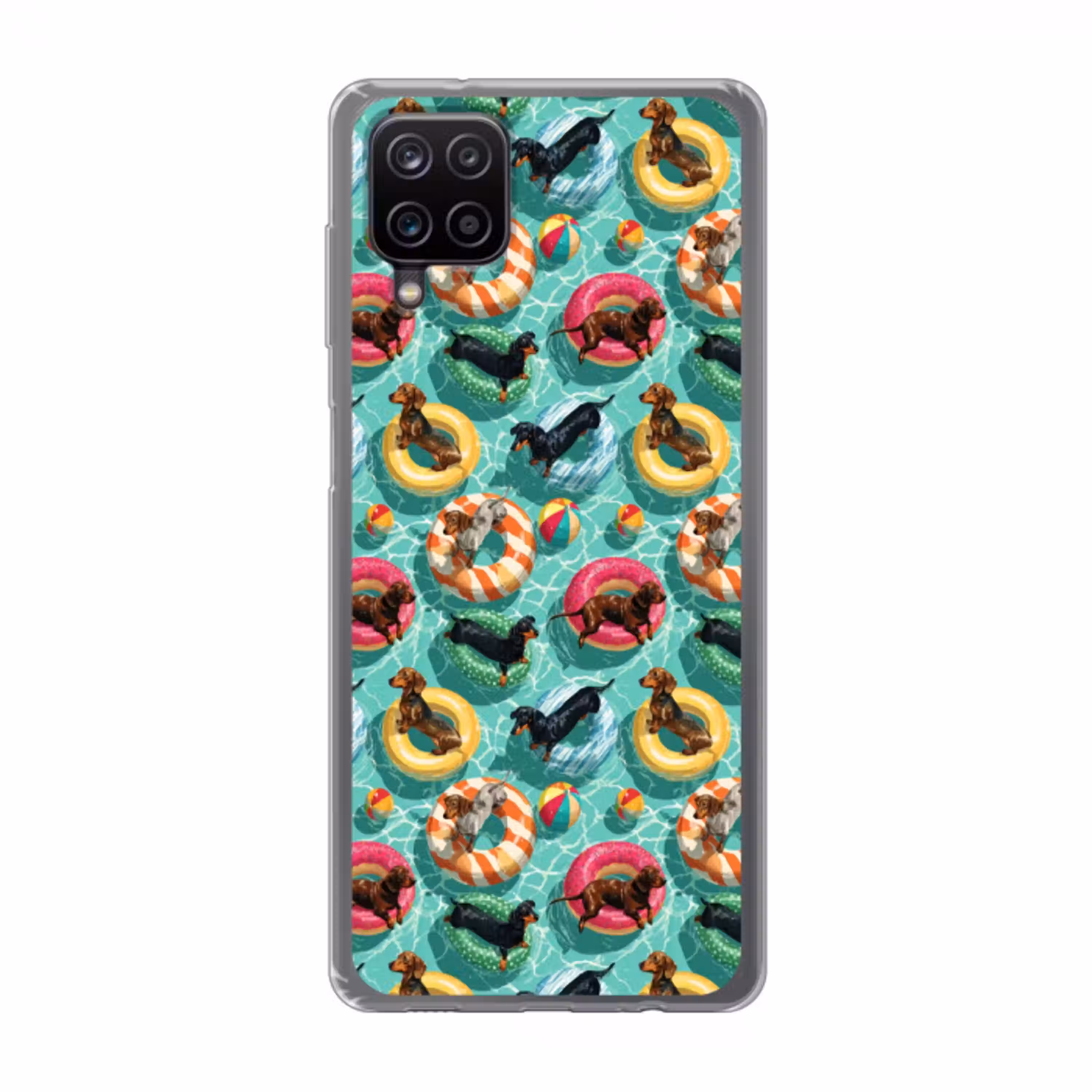 Teckels - Zwembad - Kleurrijk Telefoonhoesje Samsung Galaxy A12 klein 372 -3d