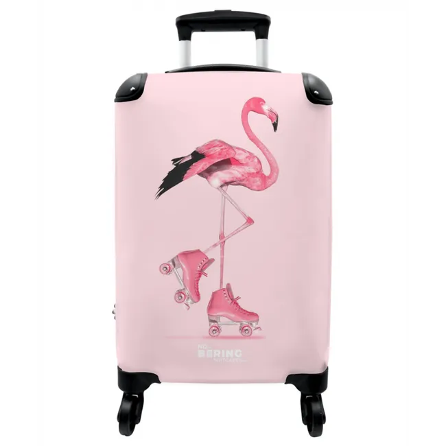 Koffer - Roze rollerflamingo