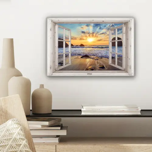 Strand - Doorkijk - Zonsondergang - Landschap - Zee - Natuur canvas 2cm klein -sfeer6
