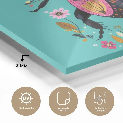 Kever - Bloemmotieven - Turquoise - Bladeren plexiglas 5mm klein -sfeer2