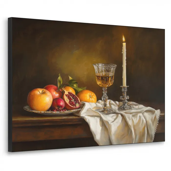 Fruit -  Stilleven - Wijn - Kaars Textielframe zwart klein -3d