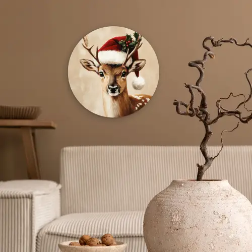 Kerst - Hert - Gewei - Rood Wandcirkel kunststof plaat 5mm dik klein -sfeer1