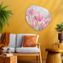 Tulpen - Veld - Lente - Roze Wandcirkel Organisch Aluminium middel -sfeer4