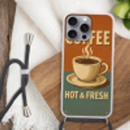 Koffie - Kop - Vintage - Quote Hoesje iPhone 16 Pro Max met koord klein -sfeer4