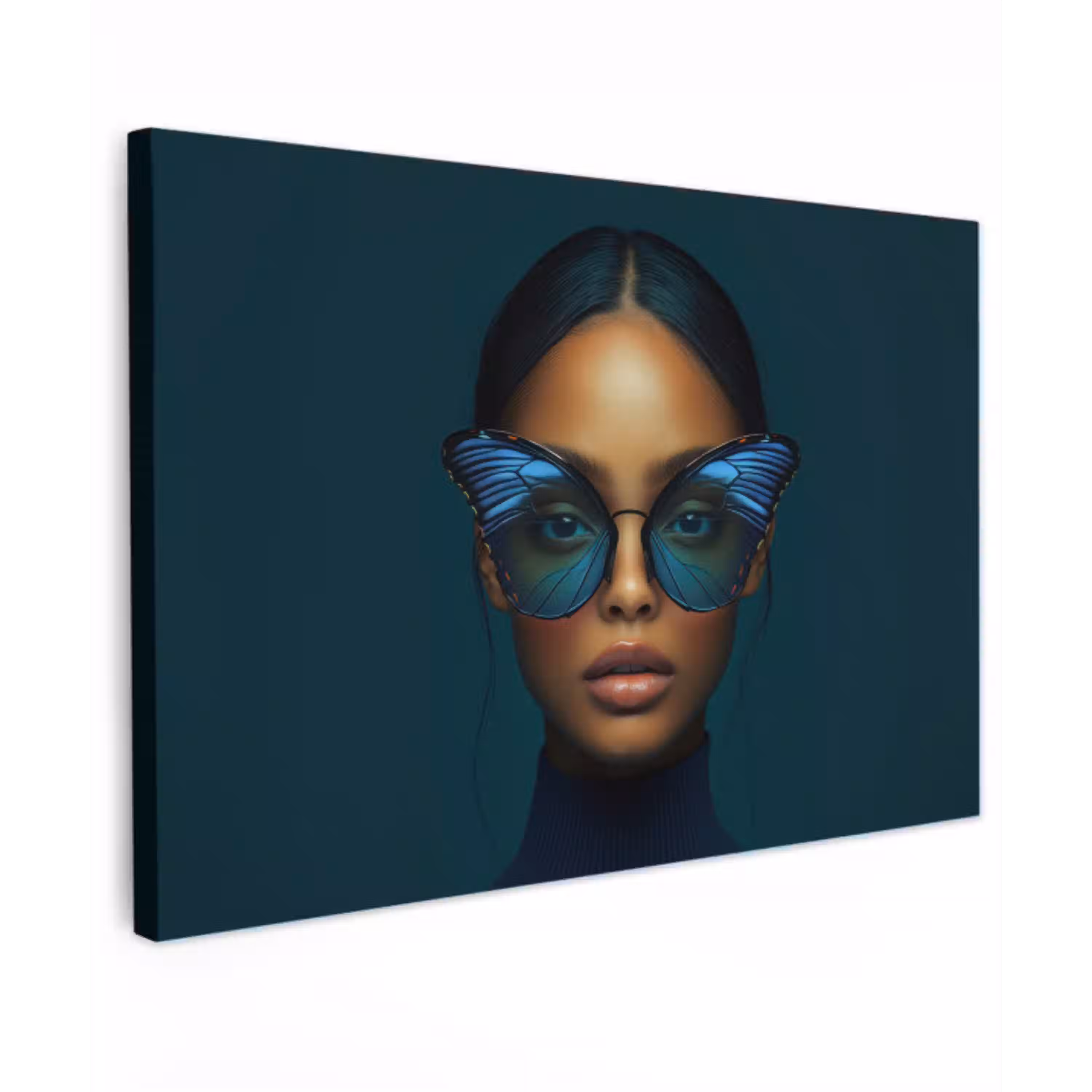 Vrouw - Vlinder - Bril - Blauw - Modern - Portret canvas 2cm klein -z3d