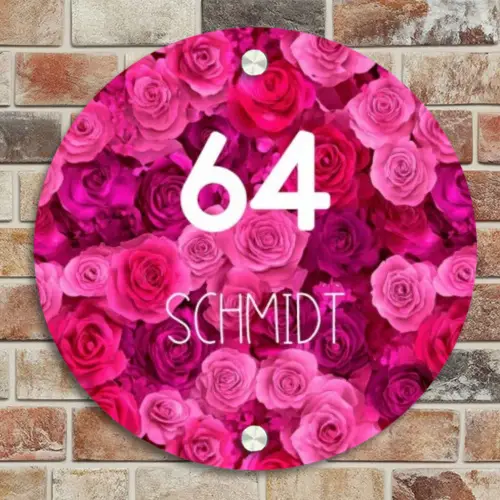 Roze rozen - Modern Naambord Rond klein -sfeer2