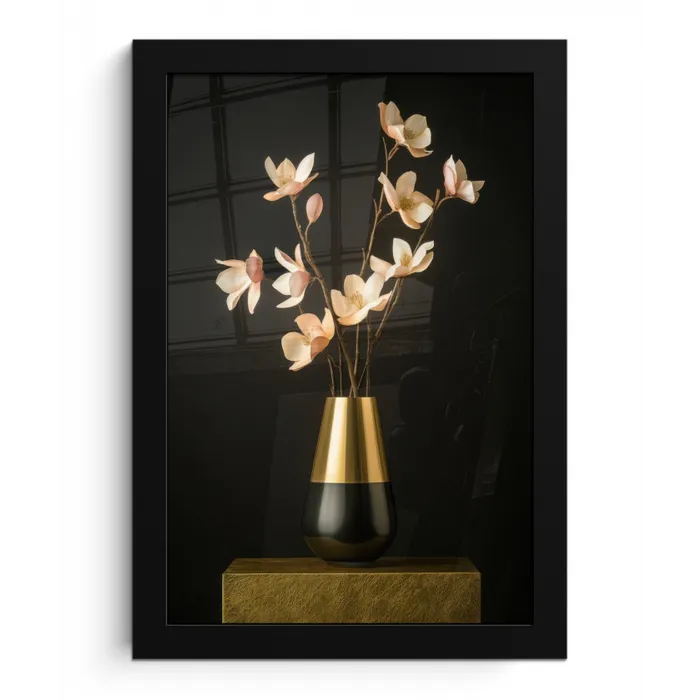 Sierlijk - Boeket - Goud - Vaas fotolijst zwart zonder passe partout klein -3d