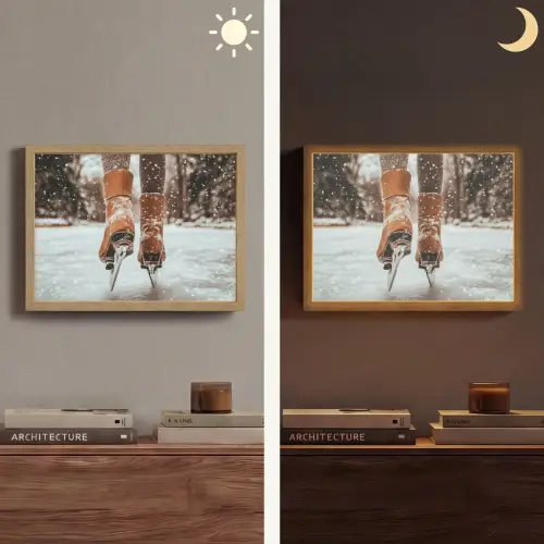 Schaatsen - IJs - Winter - Sneeuw Light Box met batterij (Wandlamp) middel -sfeer3