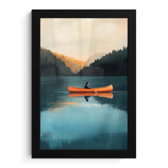 Bossen - Meer - Kano - Oranje fotolijst zwart zonder passe partout klein -3d