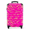 Felroze tijgerprint met limoengroene strepen NBS - Handbagage koffer - Volwassenen Unisex middel -productfoto_recht