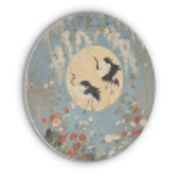 Kraanvogels - Maan - Bloemen - Blauw Akoestische PET Vilt - Rond klein -3d