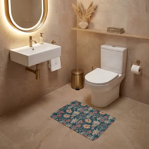 Botanisch - Patroon - Blauw WCmat klein 1009 -sfeer3