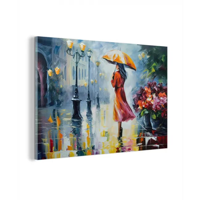 Olieverf - Paraplu - Vrouw - Straat - Kunst plexiglas 5mm klein -z3d