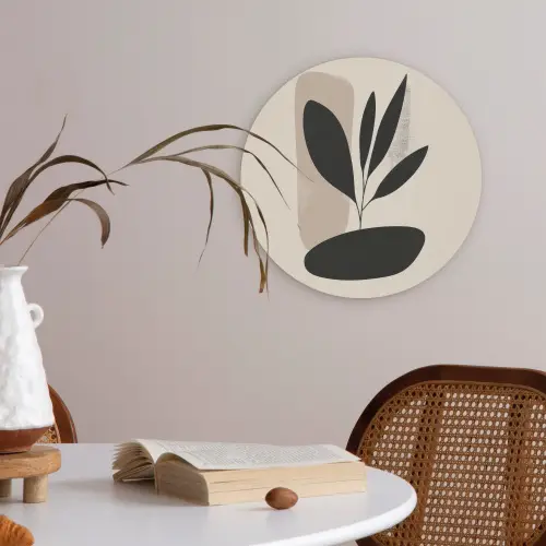 Plant - Beige - Japandi Akoestische PET Vilt - Rond klein -sfeer3